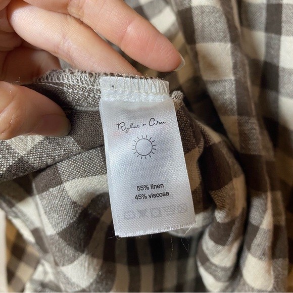 Rylee + Cru NWT Linen Marley Charcoal Checkered Gingham Babydoll Mini Dress XS - Picture 13 of 14